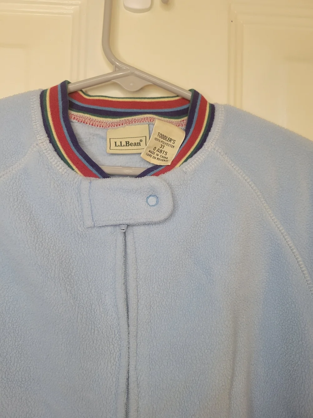 Vintage L.L. Bean Light Blue Fleece Kids One-Piece Zipper Footed Pajamas